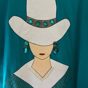 Vintage Teal Jeweled and Glitter Cowgirl Shirt. Medium